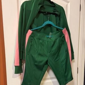 Green and Pink Athletic Jacket and Shorts Set